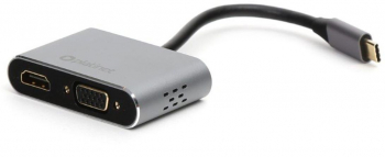 Adaptor multimedia USB tip C tata la HDMI mama si VGA mama Platinet 45224 rezolutie maxima HDMI 4K la 30 Hz si VGA Full HD 1080p la 60 Hz 