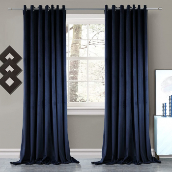 Draperie din catifea cu inele negre Madison 200x220 cm densitate 700 g/ml Albastru 1 buc 