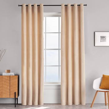 Draperie din catifea cu inele negre Madison 200x215 cm densitate 700 g/ml Coconut 1 buc 