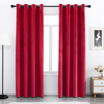 Set draperii din catifea cu inele negre Madison 200x255 cm densitate 700 g/ml Rosu 2 buc 