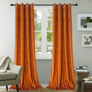Draperie din catifea cu inele argintii Madison 200x250 cm densitate 700 g/ml Portocaliu 1 buc 