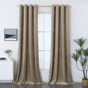 Draperie din catifea cu inele argintii Madison 250x220 cm densitate 700 g/ml Bej 1 buc 