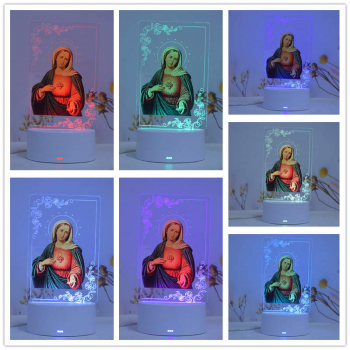 Lampa De Veghe LED Maica Domnului 7 Culori Lumina Ambientala Alimentare USB sau 3 baterii AA 