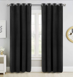 Set draperii din catifea cu inele negre Madison 150x260 cm densitate 700 g/ml Negru 2 buc 