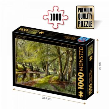 PUZZLE 1000 - PEDER MORK MONSTED - A SUMMER DAY IN THE FOREST WITH DEER IN THE BACKGROUND - 77417-02 Producator D-toys 