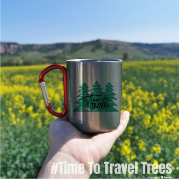 Cana Cadou Personalizata cu Carabiniera Outdoor Munte Drumetie Cabana Bocanci Overlanding 4x4 Gratar Padure Natura - Time to Travel Trees 