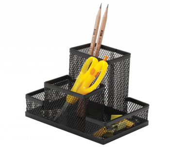Organizer Metalic Mesh De Birou 4 Compartimente Q-connect - Negru 