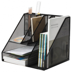 Organizer Metalic Mesh De Birou Tavite+suporti De Reviste 7 Compartimente Q-connect - Negru 