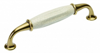 Maner vintage Alatri cu insertie ceramica alba finisaj alama antichizata L 144 mm 