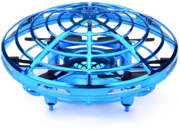 Mini drona OZN disc zburator interactiv 3 senzori infrarosu lumina LED YC Toys bleu