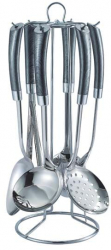Set de Ustensile de Gatit 7 Piese Material Inox Maner din Plastic Rezistente Argintiu 