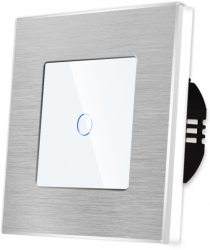 Intrerupator Simplu cu Variator cu Touch din Sticla si Rama de Aluminiu LUXION Alb 