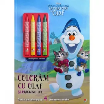 Disney. regatul de gheata. sarbatori cu olaf. coloram cu olaf si prietenii lui contine 4 creioane cerate