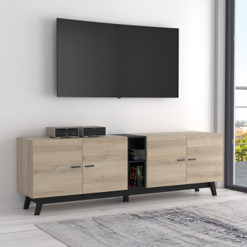 Comoda TV moderna cu spatii depozitare model Cardiff 199.6x63.2x41.1 cm 