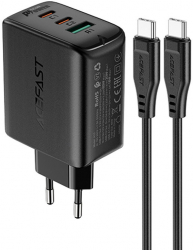 Incarcator Acefast 1 x USB 65W 2x USB Type C PD QC 3.0 AFC FCP cu cablu Type C la Type C Negru HUR-BBL5764 