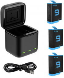 Kit profesional pentru GoPro Hero 9/10 Incarcator 3 slot-uri si 3 baterii 1750 mAh incarcare fast charge MON-BBL5799 