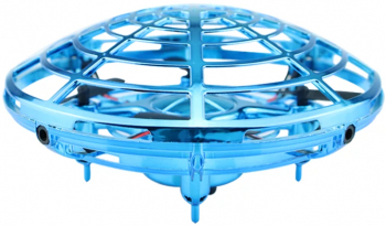Mini drona OZN disc zburator interactiv cu 5 senzori infrarosu lumina LED YC Toys bleu