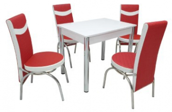 Set masa fixa Bronze Deco Alba cu 4 scaune Rosu-Alb 