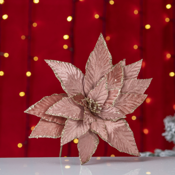 Decoratiune brad floare Craciunita artificiala catifea cu glitter and Oslash 29 cm maro conia