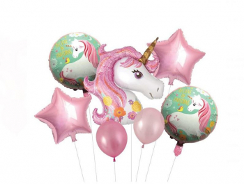 Set de 7 baloane cu personaj Unicorn culori metalice ghirlanda Multicolor JMB-BBL6031 