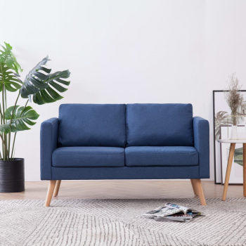 Canapea cu 2 locuri albastru material textil 