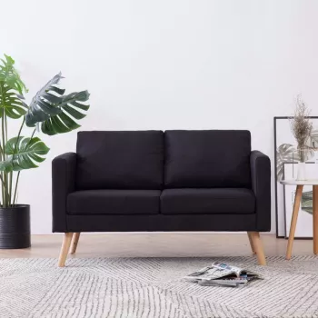 Canapea cu 2 locuri negru material textil 