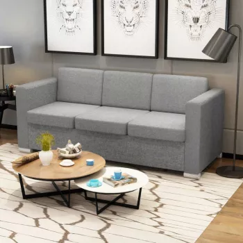 Canapea cu 3 locuri gri deschis material textil 