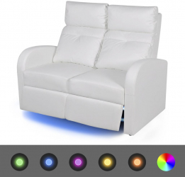 Fotoliu rabatabil cu 2 locuri LED piele artificiala alb 