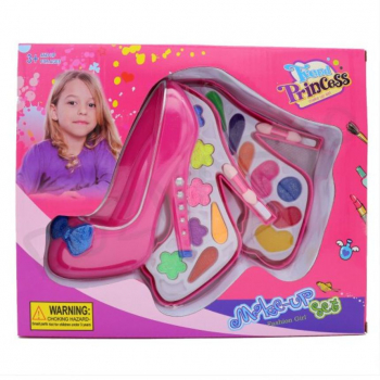 Trusa de machiaj pentru fetite forma pantof cu toc 14 cm multicolor 