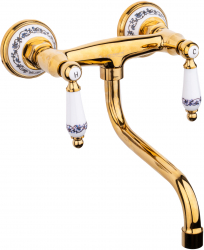 Baterie bucatarie TRENDY and rsquo S montare pe perete gold cu broderie ceramica 