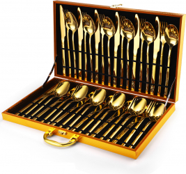 Set tacamuri din inox 36 piese pentru 12 persoane TRENDY and rsquo S luxury edition gold 
