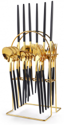 Set tacamuri portugheze din inox 24 piese cu suport TRENDY and rsquo S negru-gold 