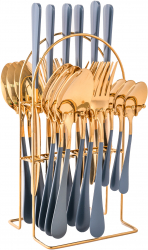 Set tacamuri stainless stell 24 piese cu suport TRENDY and rsquo S gri-gold 