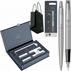Parker Stilou Pix Jotter Royal Stainless Steel CT Personalizat cu rezerva pix in cutie duo Royal si punga 