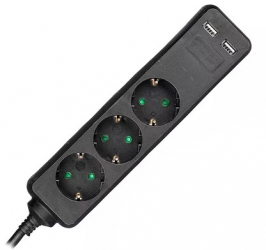 Prelungitor 3 Cai + 2usb 1.5m 3g1.5mm2 Negru 