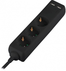 Prelungitor 3 Cai + 2usb 5m 3g1.5mm2 Negru 