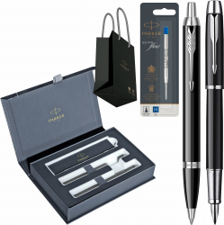 Set Parker Stilou Pix IM Standard Black CT Personalizat rezerva pix in cutie duo Royal si punga 