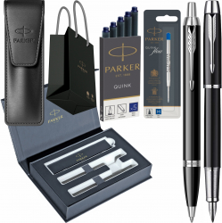 Set Parker Stilou Pix IM Standard Black CT Personalizat rezerva pix set 5 cartuse lungi etui Leather Black cutie duo Royal si punga