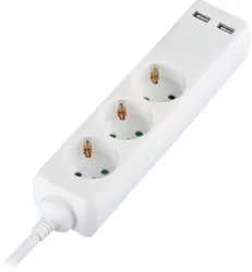 Prelungitor 3 Cai + 2usb 5m 3g1.5mm2 Alb 