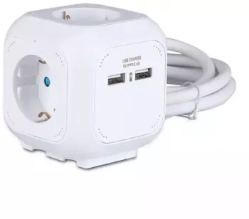 Prelungitor Cubic 3x1.5mm 1.4m 4 Cai 16a + 2 Usb 2.1a 