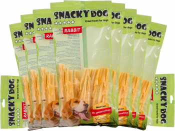 Pachet 10 x Recompensa pentru caini Snacky Dog Piele de Iepure Bogata in Proteine - 1000 g 