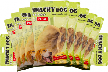 Pachet 10 x Recompensa pentru caini Snacky Dog Ureche de Porc - Bogata in Proteine 