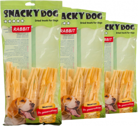 Pachet 3 x Recompensa pentru caini Snacky Dog Piele de Iepure Bogata in Proteine - 300 g 