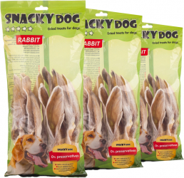 Pachet 3 x Recompensa pentru caini Snacky Dog Urechi de Iepure cu Blana - 300 g 