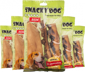 Pachet 5 x Recompensa pentru caini Snacky Dog Scalp de Vita - 750 g 