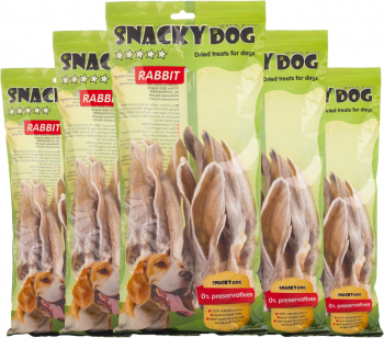 Pachet 5 x Recompensa pentru caini Snacky Dog Urechi de Iepure cu Blana - 500 g 