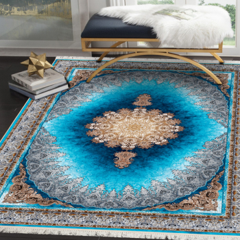 Covor Persan Mecanic EuCarpet 400401 Dimensiuni 150x225 cm Design VIP Albastru 