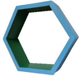 Raft de perete din lemn in forma hexagonala tip fagure cu prindere ascunsa Carnival bleu/verde 37.5 x 32.5 x 9.5 cm 