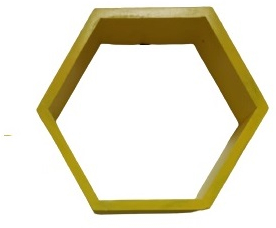 Raft de perete din lemn in forma hexagonala tip fagure cu prindere ascunsa Carnival galben 37.5 x 32.5 x 9.5 cm 