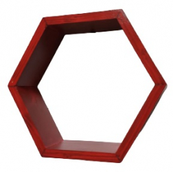 Raft de perete din lemn in forma hexagonala tip fagure cu prindere ascunsa Carnival rosu 27.5 x 24 x 9.5 cm 